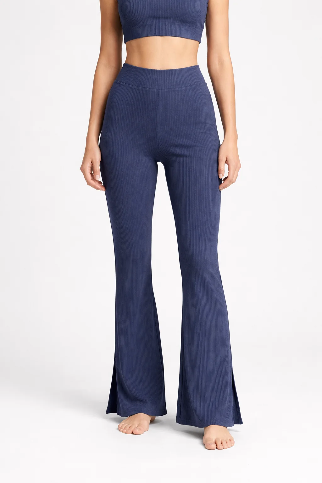 spodnie damskie  - High Waist Ribbed Flare Leggins